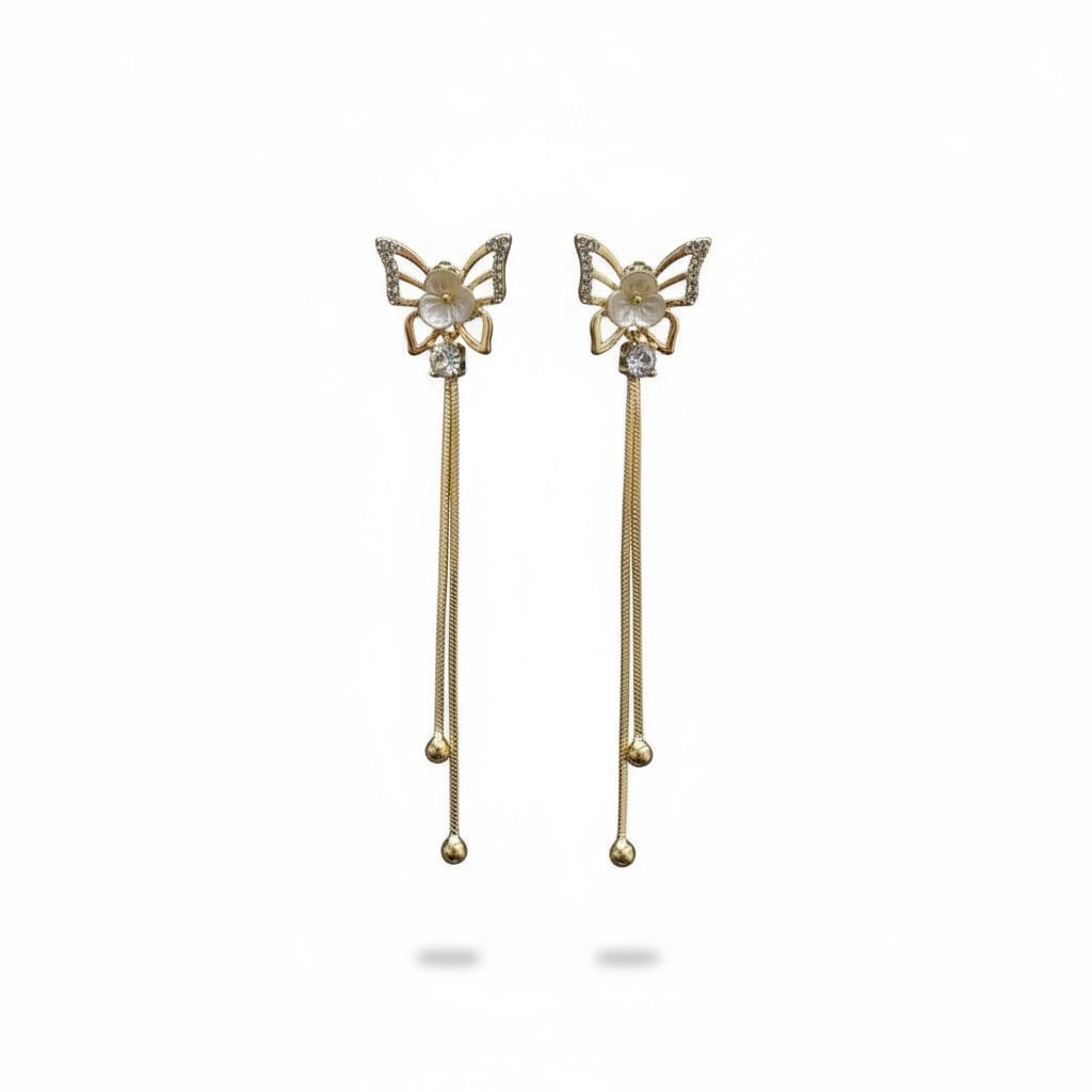 Korean Floral Drop Earrings White Diamond