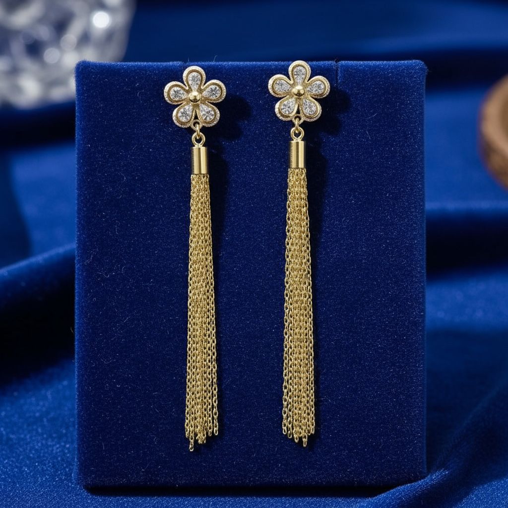 Korean Floral Drop Earrings Gold Flower Anti Tarnish