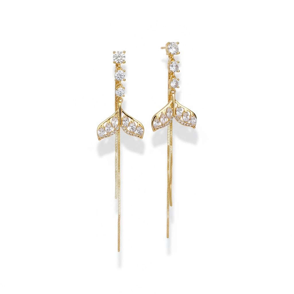 Korean Earrings AD Studed Fish-Tale Design Anti Tarnish