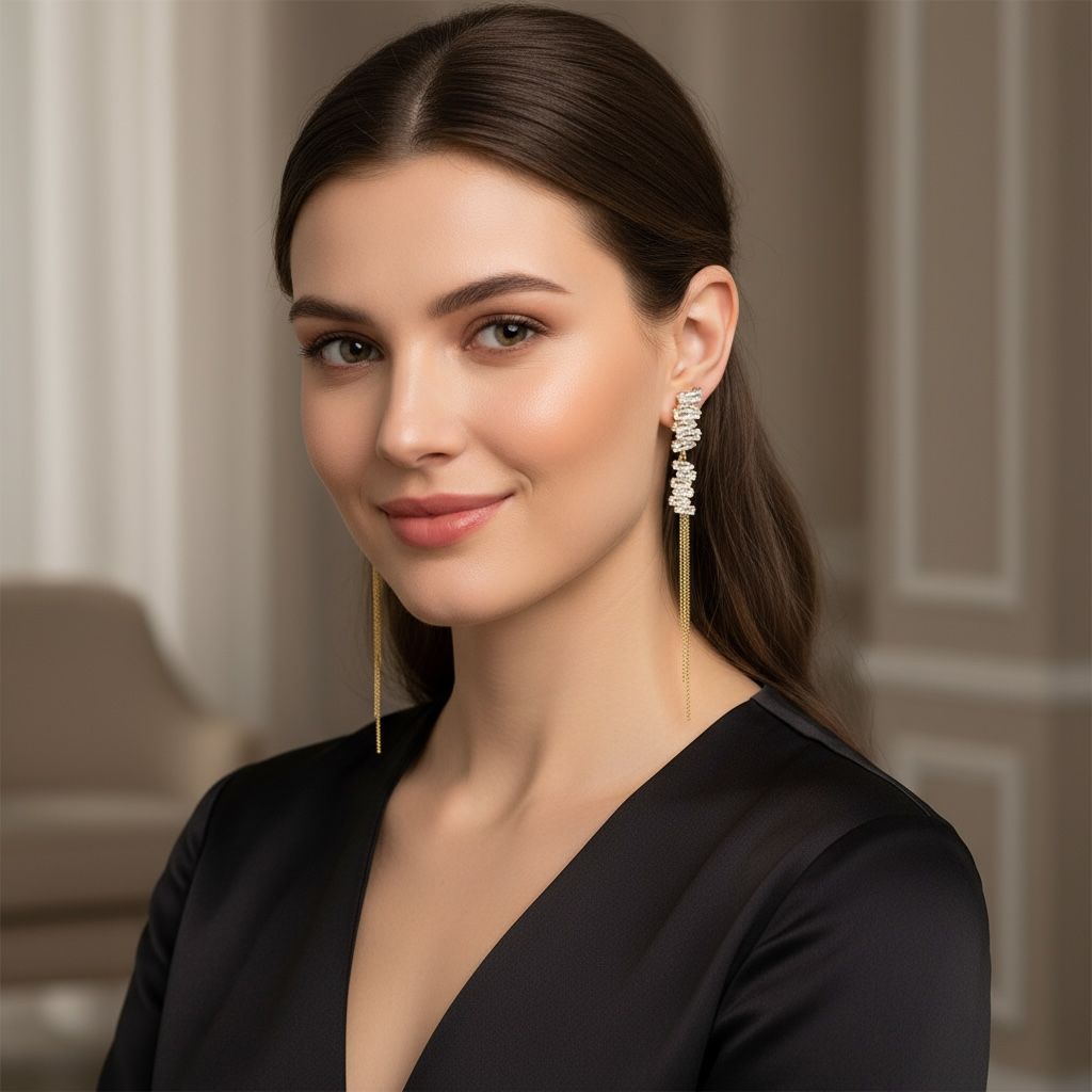 Korean Earrings AD Studed Bricks Design Anti Tarnish