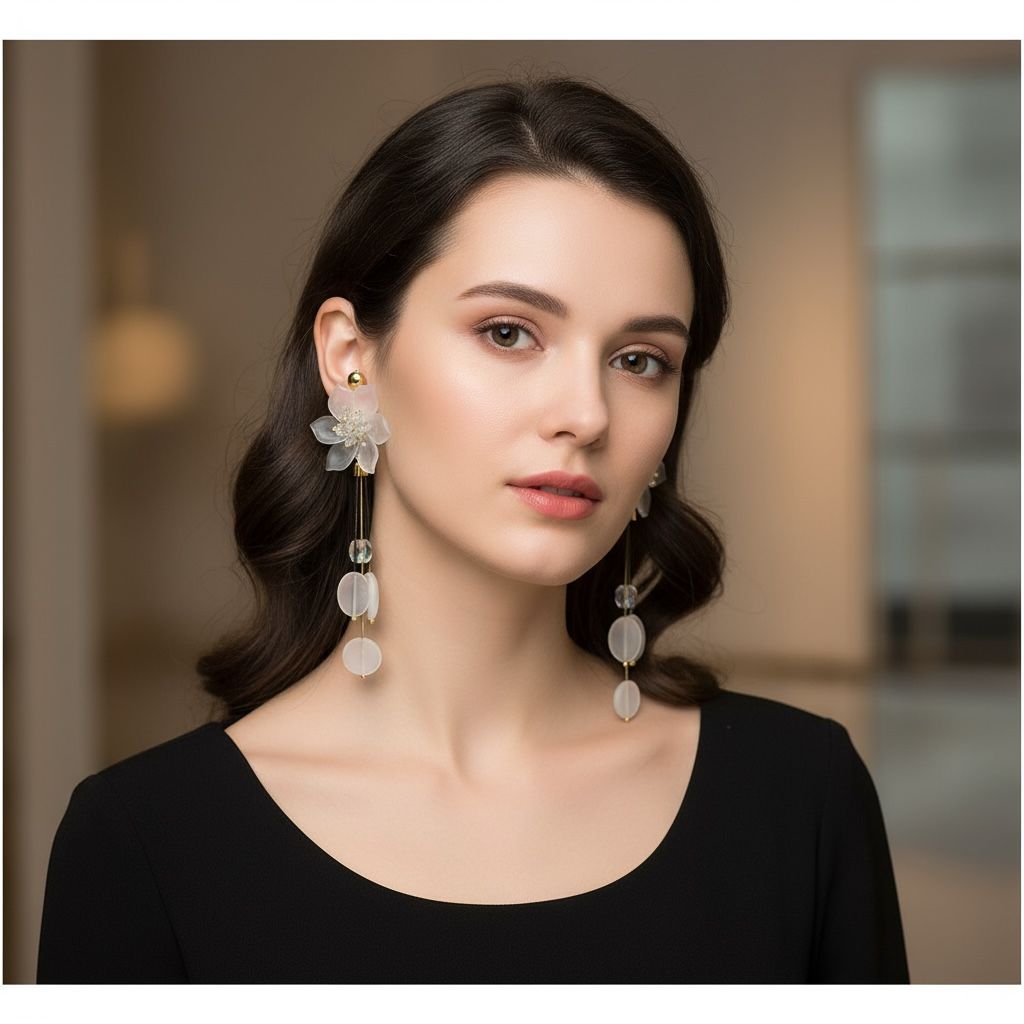 White Floral Dangle Earrings