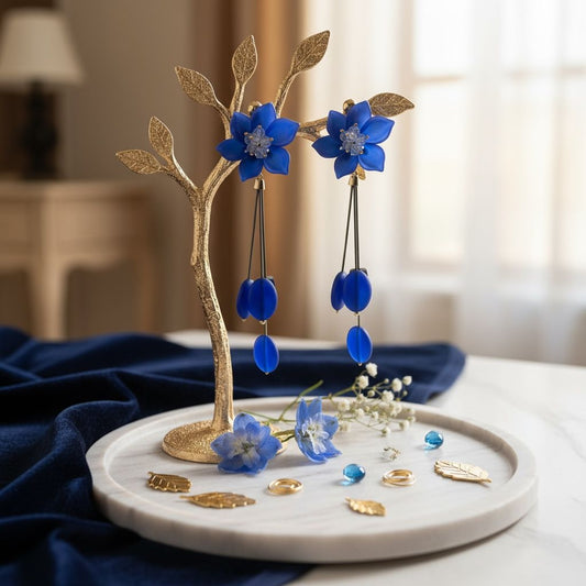 Blue Floral Dangle Earrings