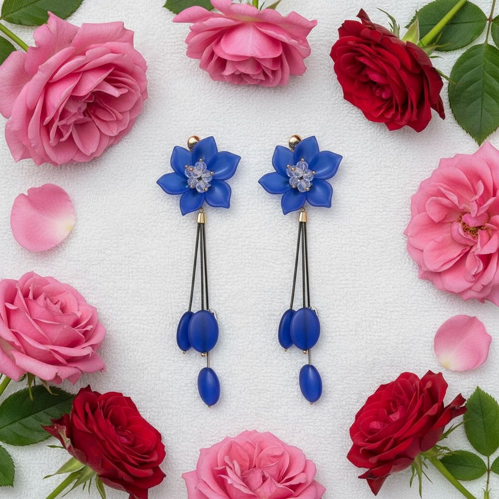 Blue Floral Dangle Earrings
