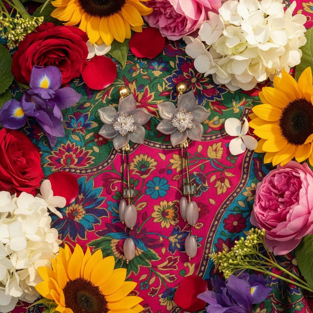 Grey Flower Dangler Earrings.