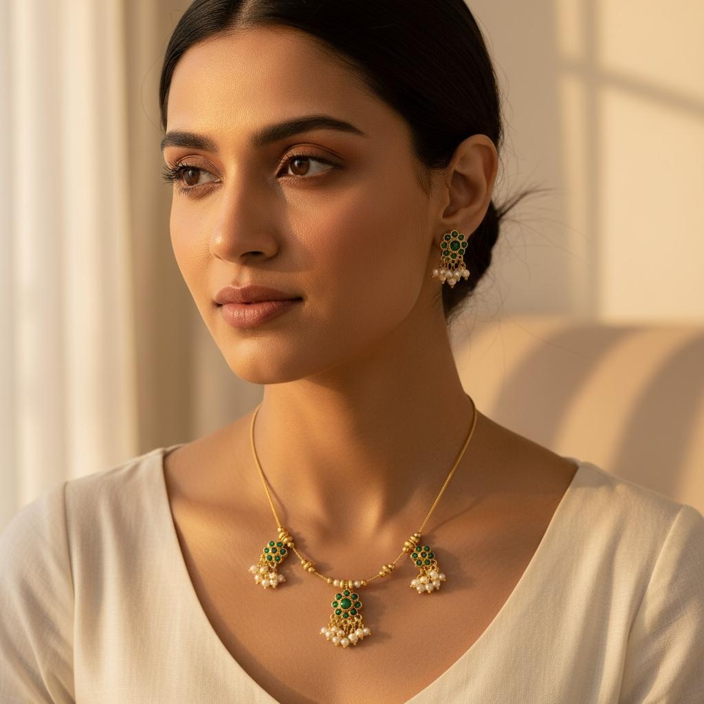 Invisible Necklace set three pendants Green Color