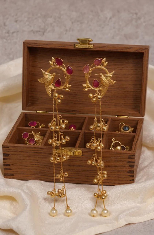Kashmiri Red Bird Earring