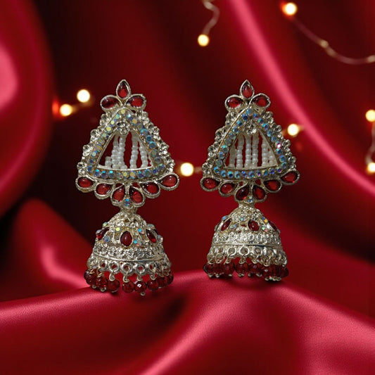 Traditional Red Silver Jhumke