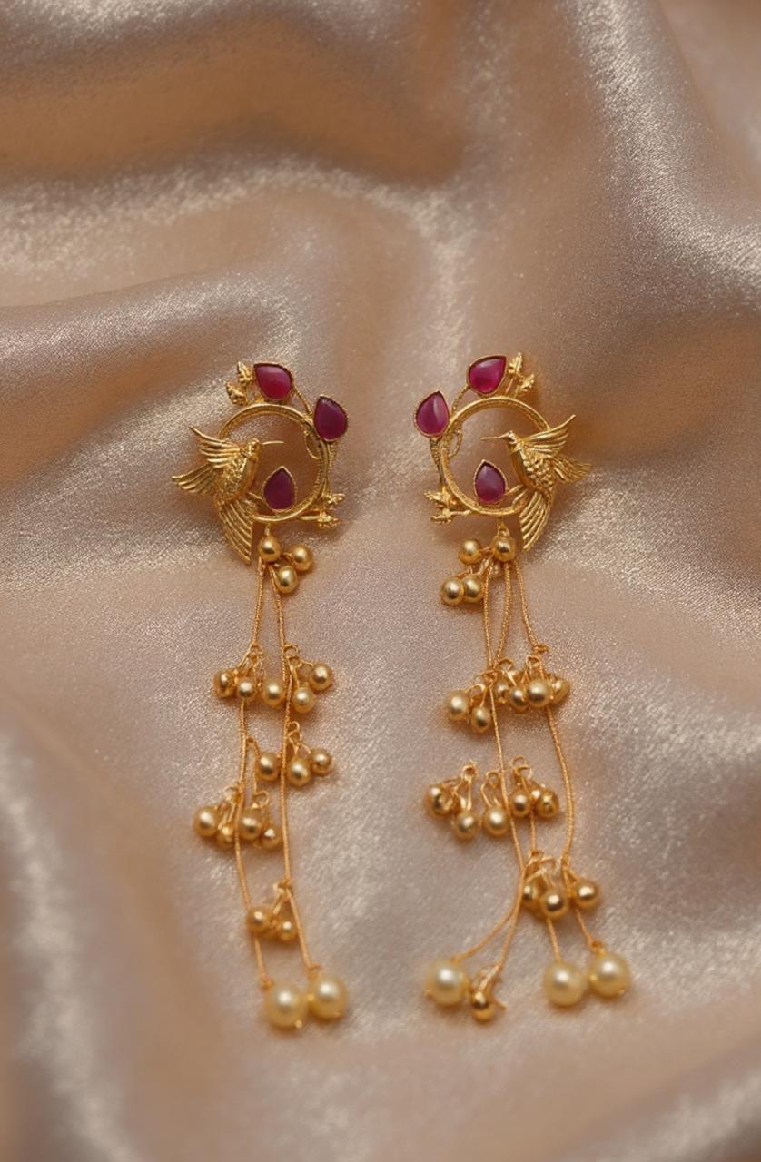 Kashmiri Red Bird Earring
