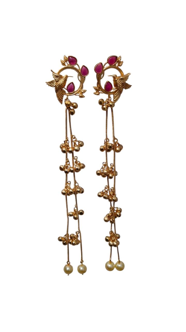 Kashmiri Red Bird Earring