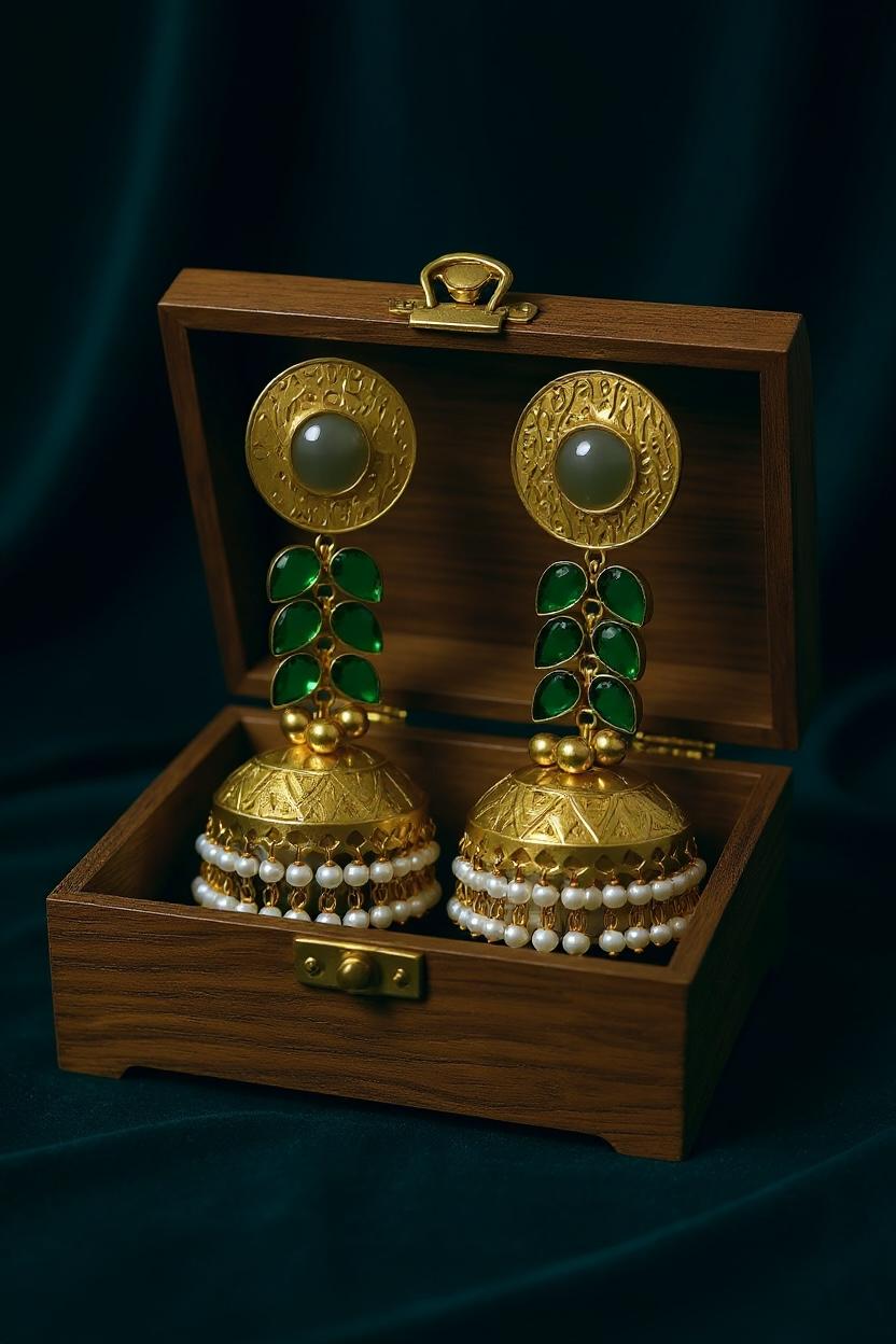 Golden Kashmiri Green Leaves Earring