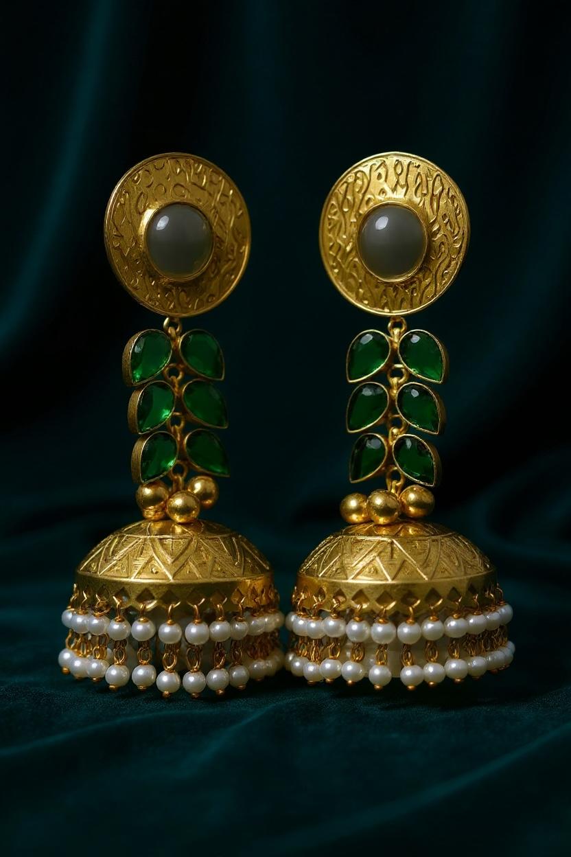 Golden Kashmiri Green Leaves Earring