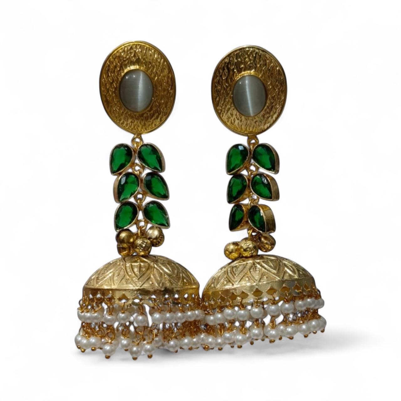 Golden Kashmiri Green Leaves Earring