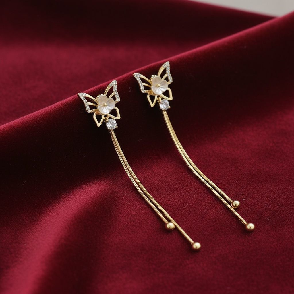 Korean Floral Drop Earrings White Diamond