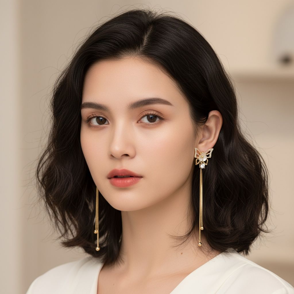 Korean Floral Drop Earrings White Diamond