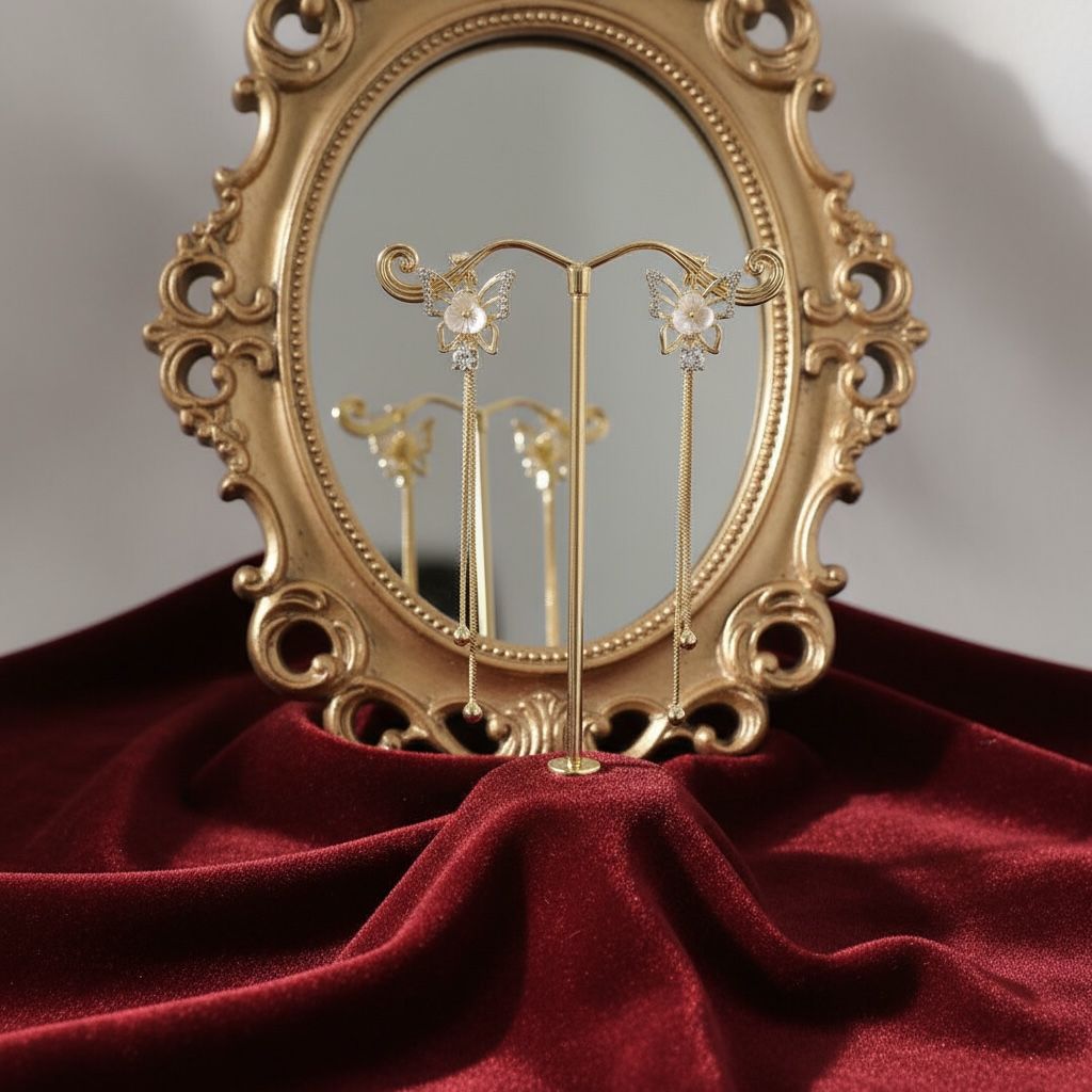 Korean Floral Drop Earrings White Diamond