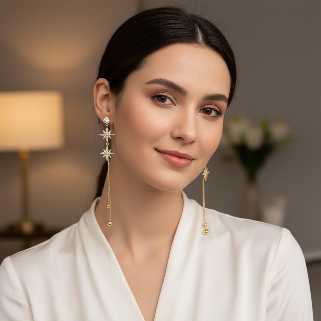 Korean Earrings AD Studed Star Design Anti Tarnish