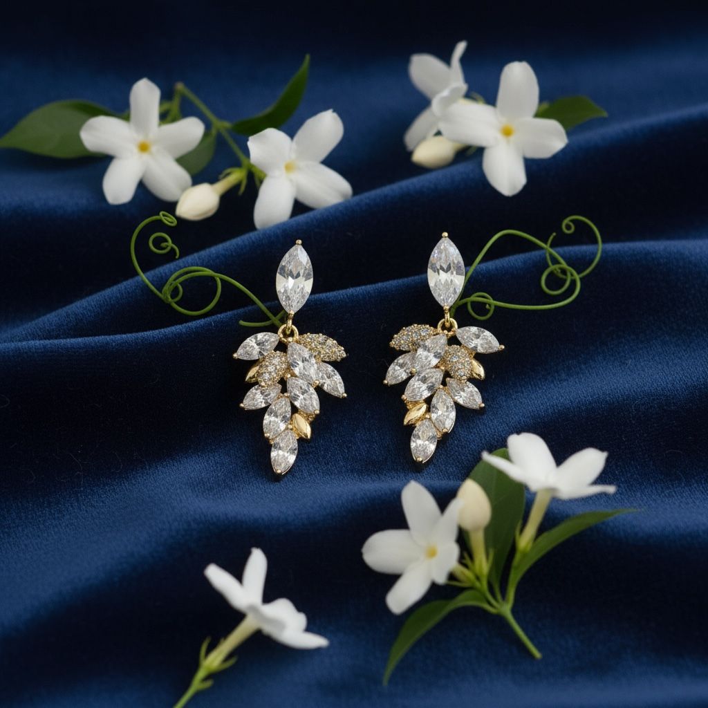 Korean Earrings AD Studed Leaf design Anti Tarnish