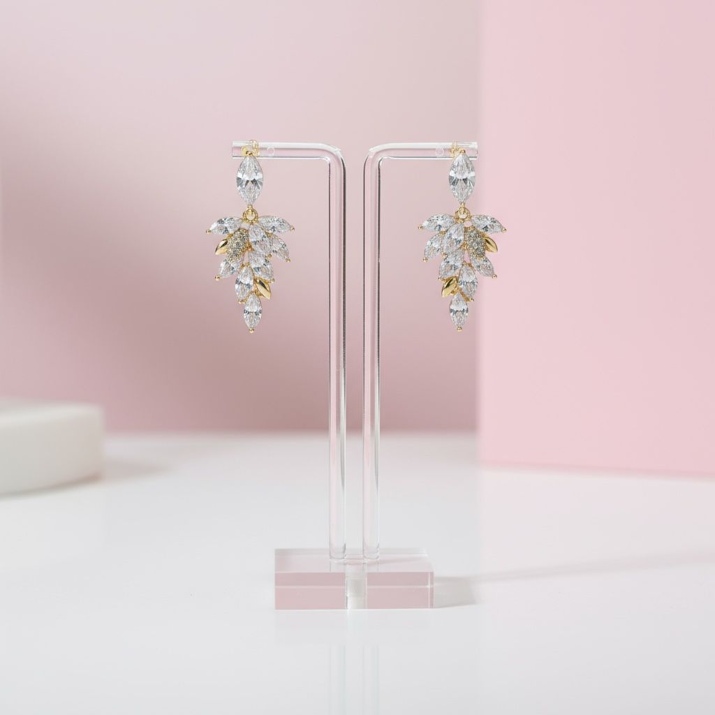 Korean Earrings AD Studed Leaf design Anti Tarnish