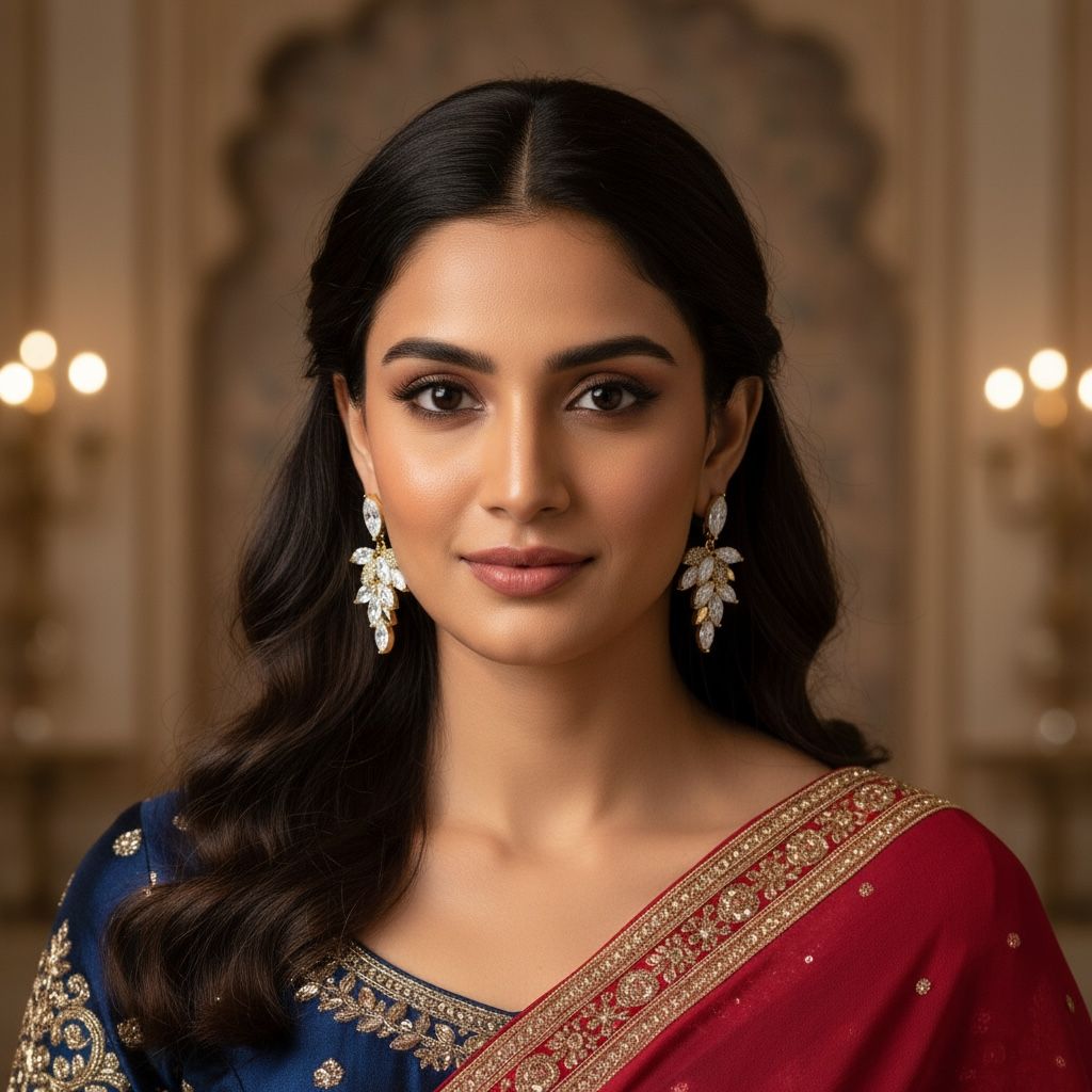 Korean Earrings AD Studed Leaf design Anti Tarnish