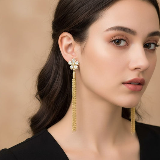 Korean Floral Drop Earrings Gold Flower Anti Tarnish