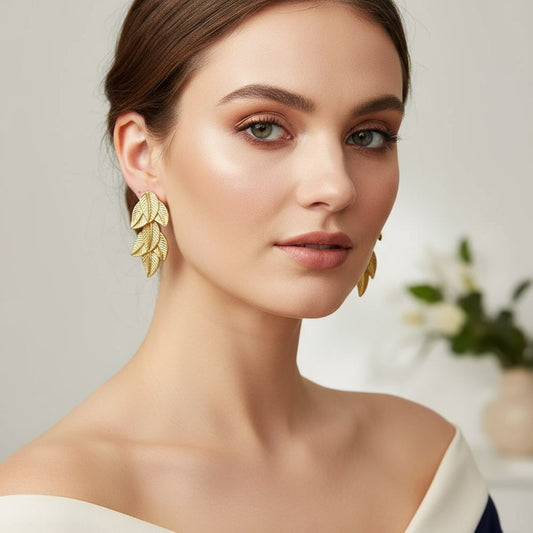 Korean Golden Stainless Leaf Earrings