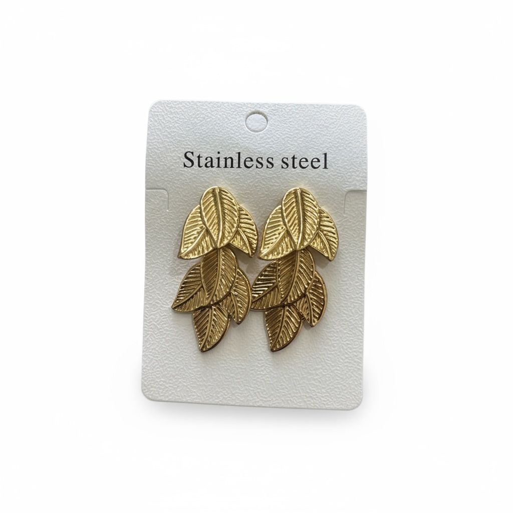 Korean Golden Stainless Leaf Earrings