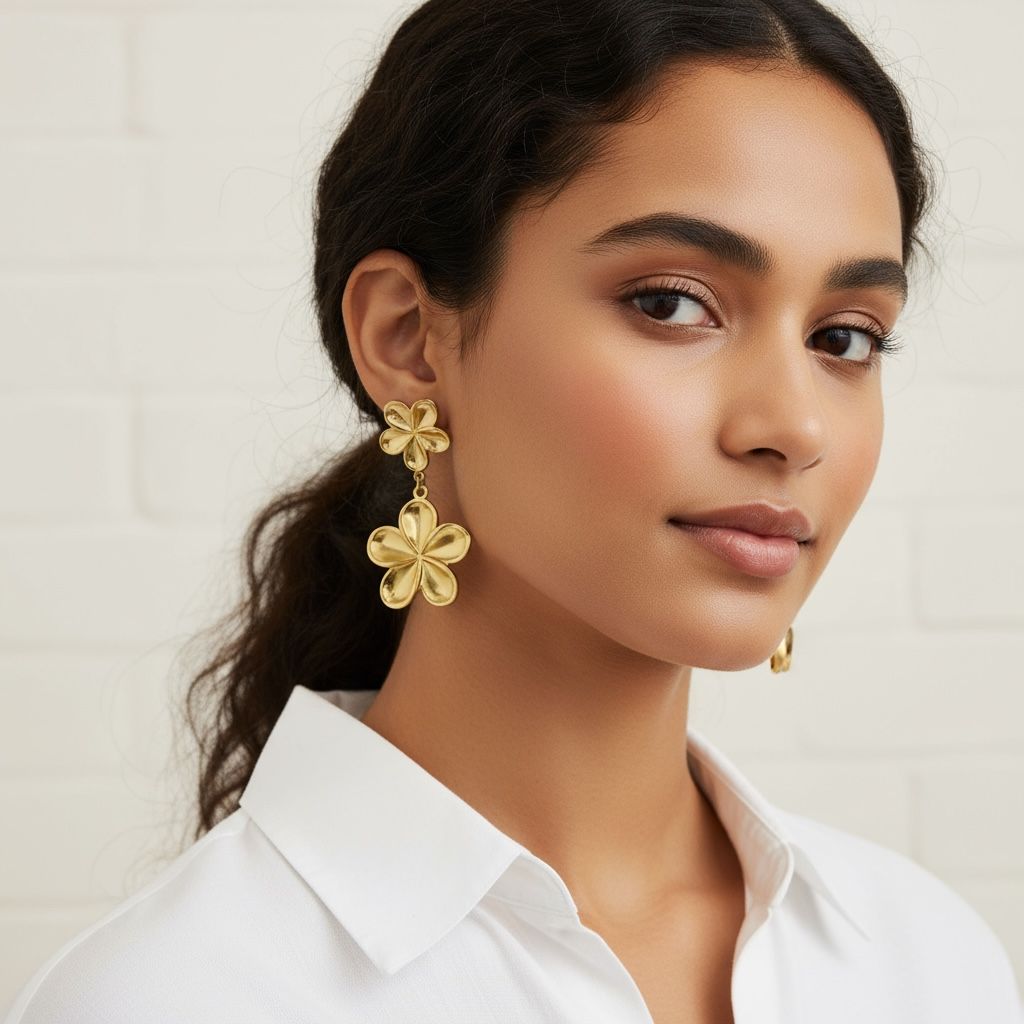 Korean Floral Drop Earrings gold Flower Anti Tarnish