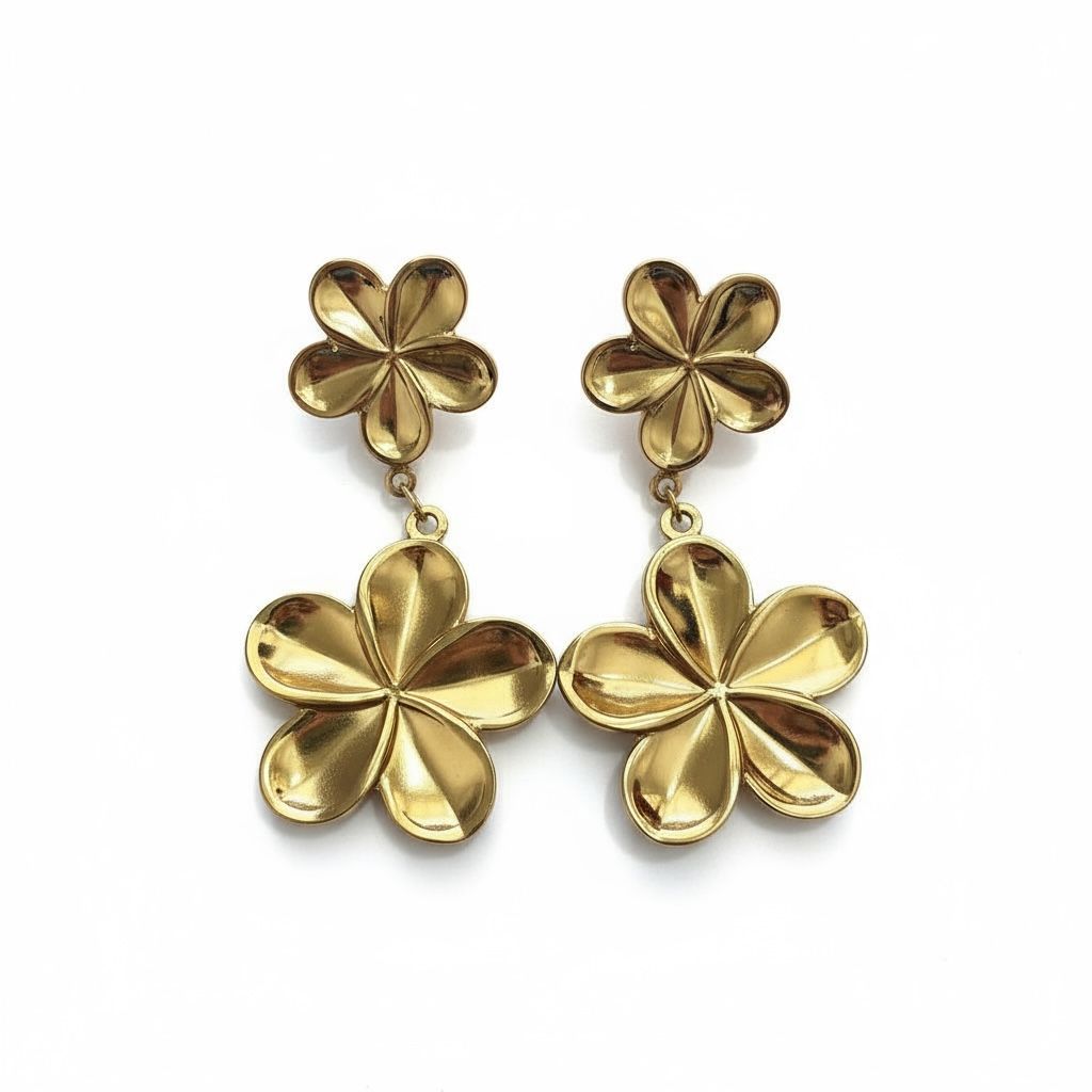 Korean Floral Drop Earrings gold Flower Anti Tarnish