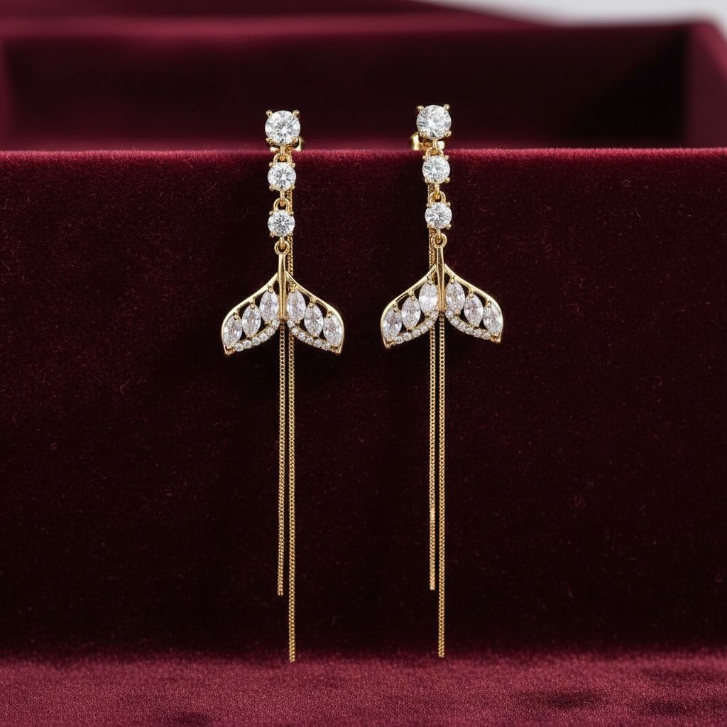 Korean Earrings AD Studed Fish-Tale Design Anti Tarnish