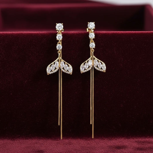 Korean Earrings AD Studed Fish-Tale Design Anti Tarnish