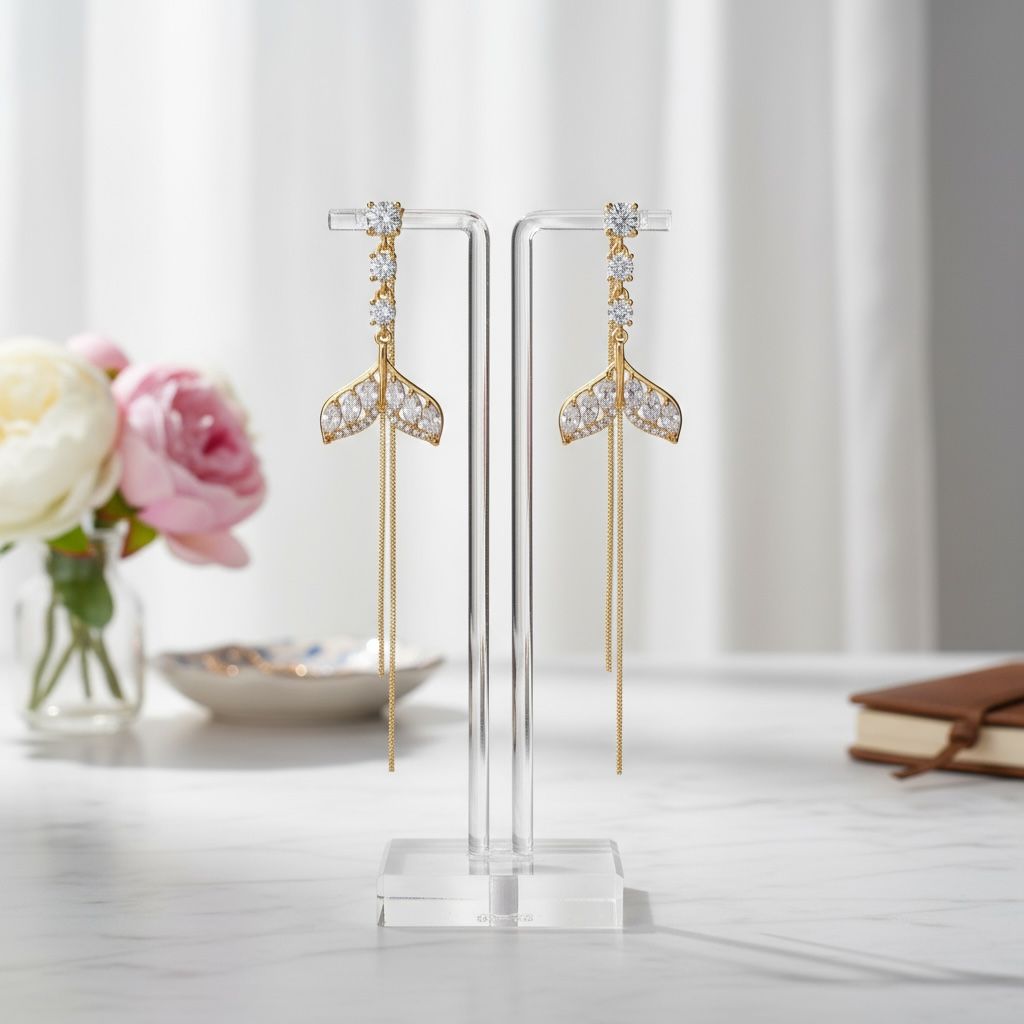 Korean Earrings AD Studed Fish-Tale Design Anti Tarnish