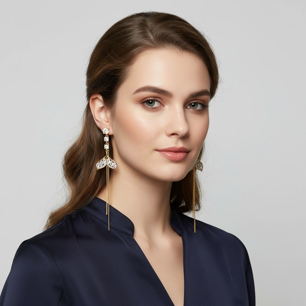 Korean Earrings AD Studed Fish-Tale Design Anti Tarnish