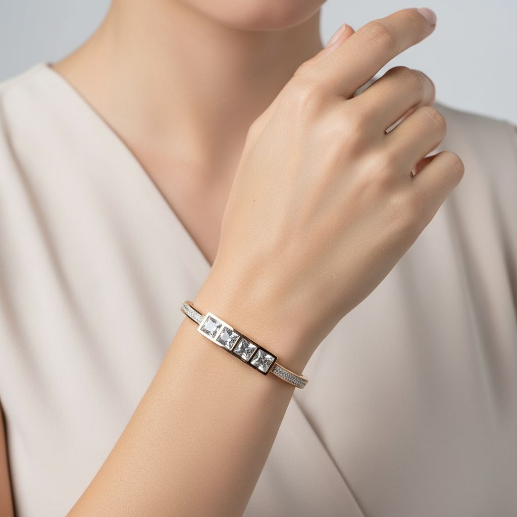 Ienter Lock Design Diamond Bracelet Kada