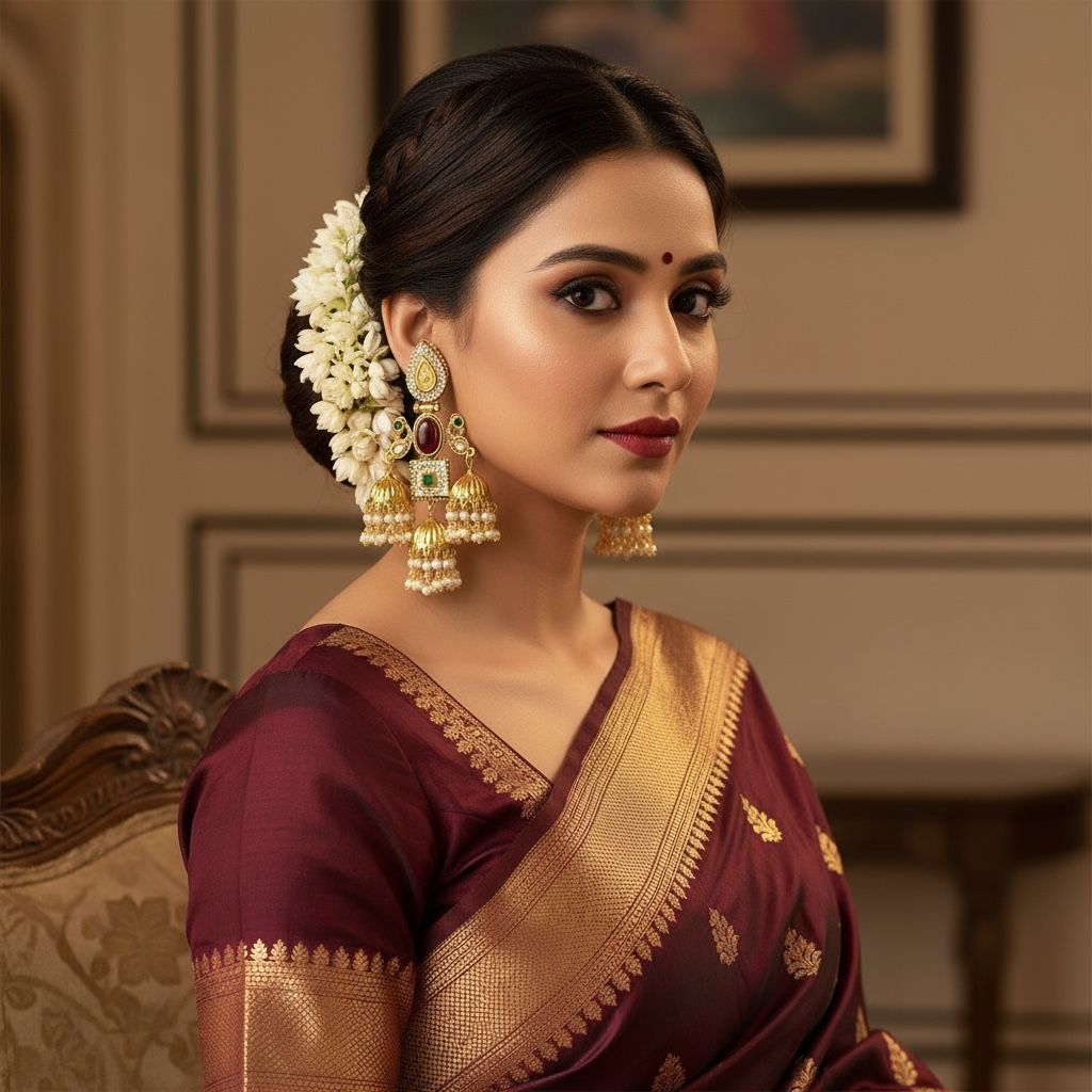 Kashmiri Earrings Maharani Design Red Diamond