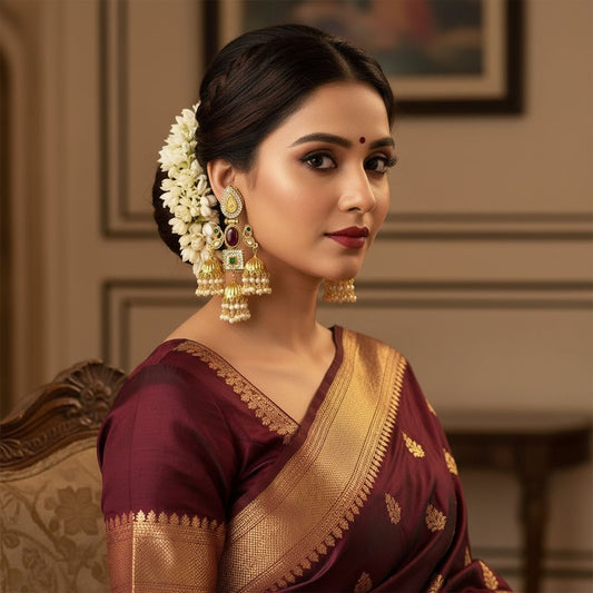 Kashmiri Earrings Maharani Design Red Diamond