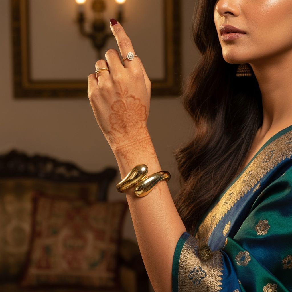 Golden Folding Kada  leaf design