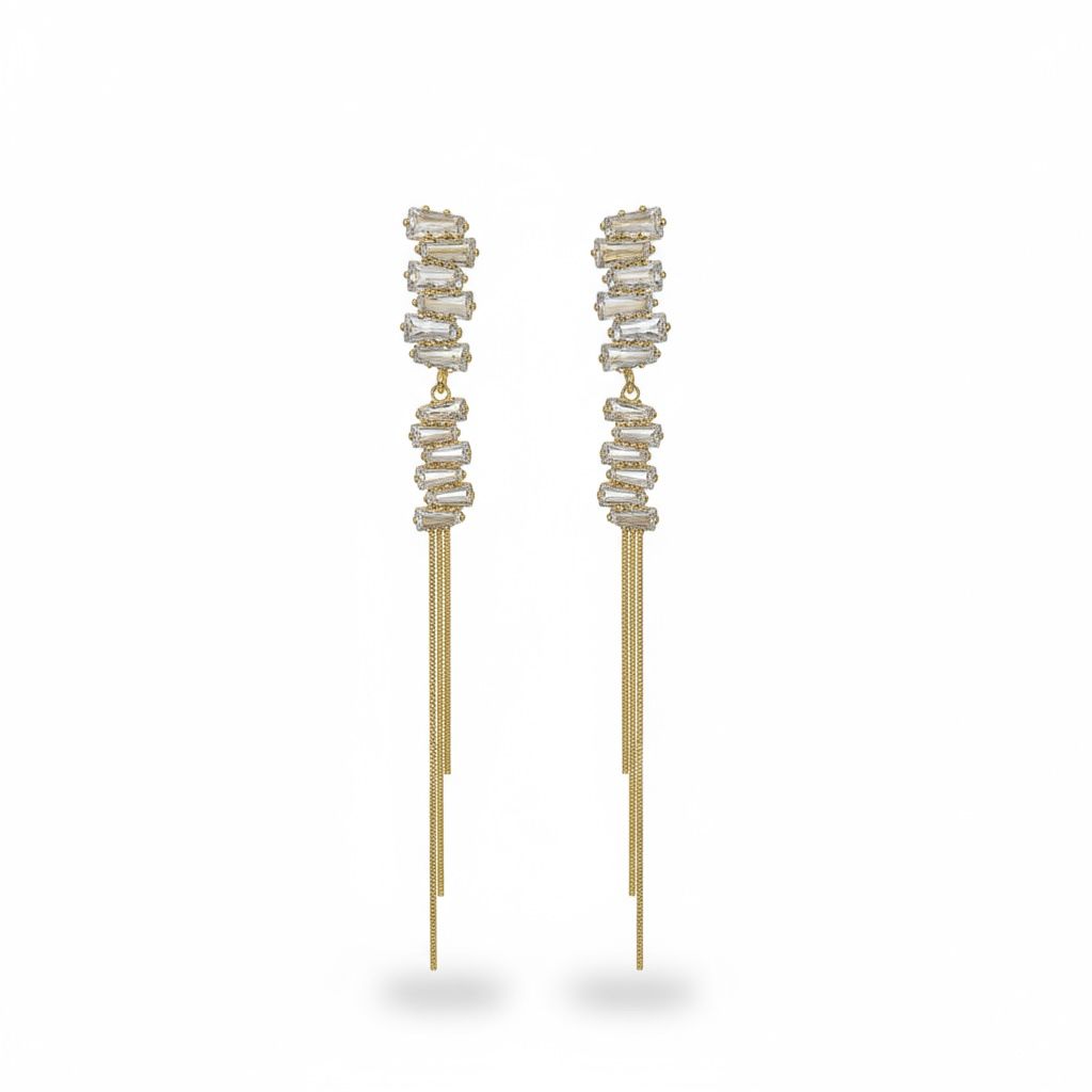 Korean Earrings AD Studed Bricks Design Anti Tarnish