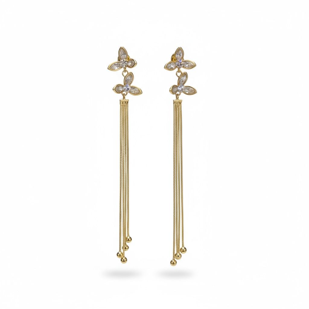 Korean Floral Drop Earrings Flower Design Anti Tarnish