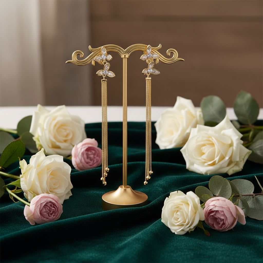 Korean Floral Drop Earrings Flower Design Anti Tarnish