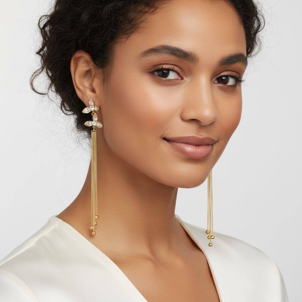 Korean Floral Drop Earrings Flower Design Anti Tarnish