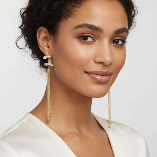 Korean Floral Drop Earrings Flower Design Anti Tarnish