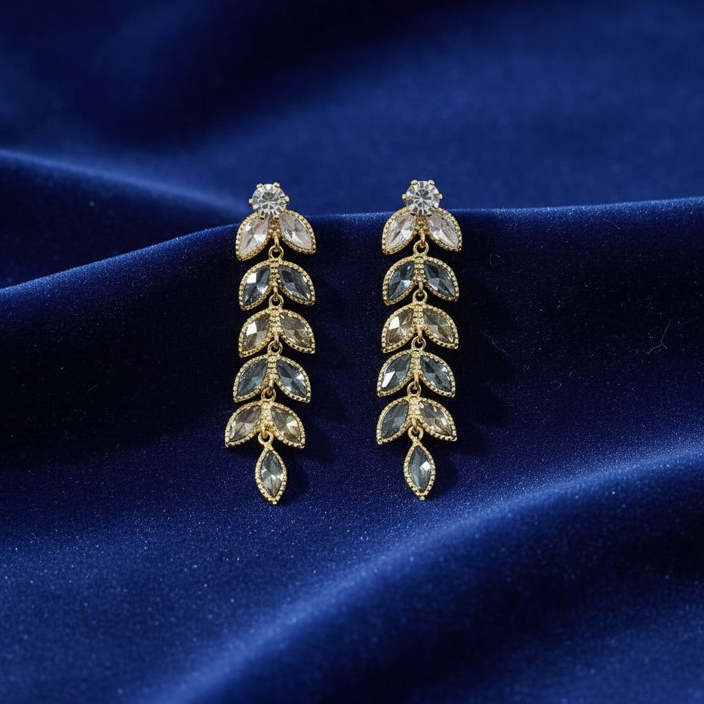 Korean Golden Stainless Coral Leaf Earrings