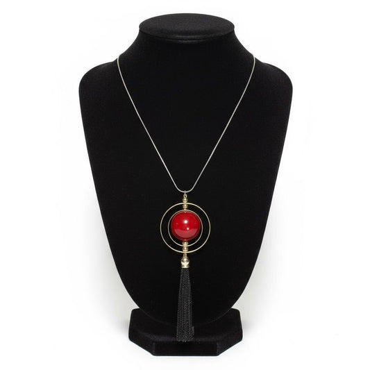 Red Stone Pendant Necklace with Tassel