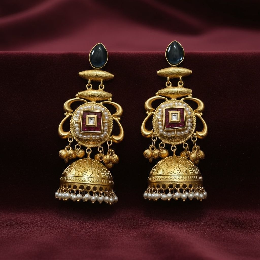 Kashmiri Earrings With Long and Broad Design