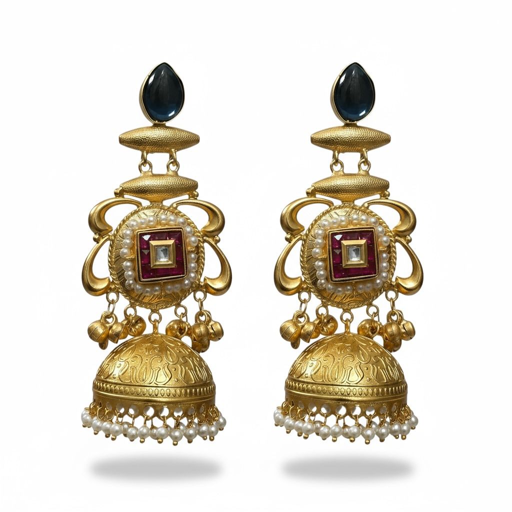Kashmiri Earrings With Long and Broad Design
