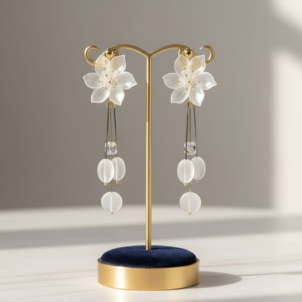 White Floral Dangle Earrings