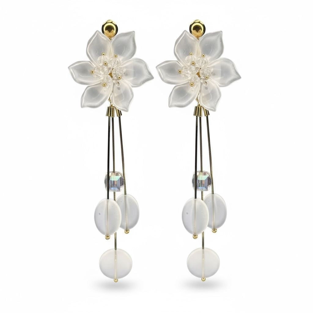 White Floral Dangle Earrings