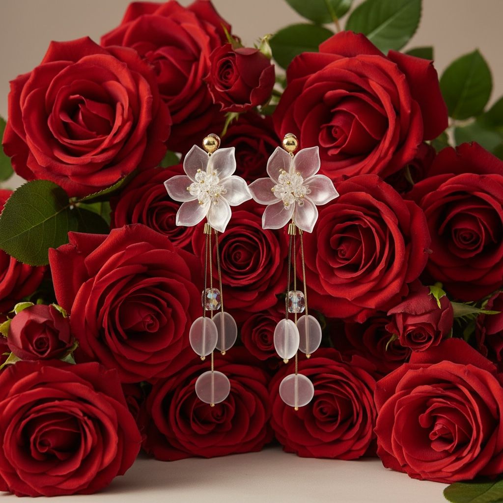 White Floral Dangle Earrings