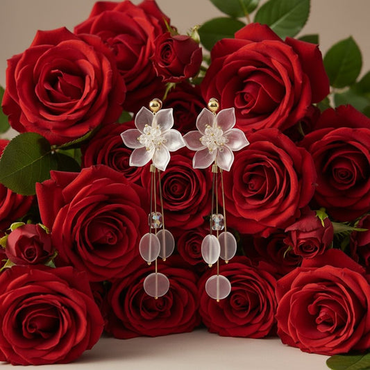 White Floral Dangle Earrings