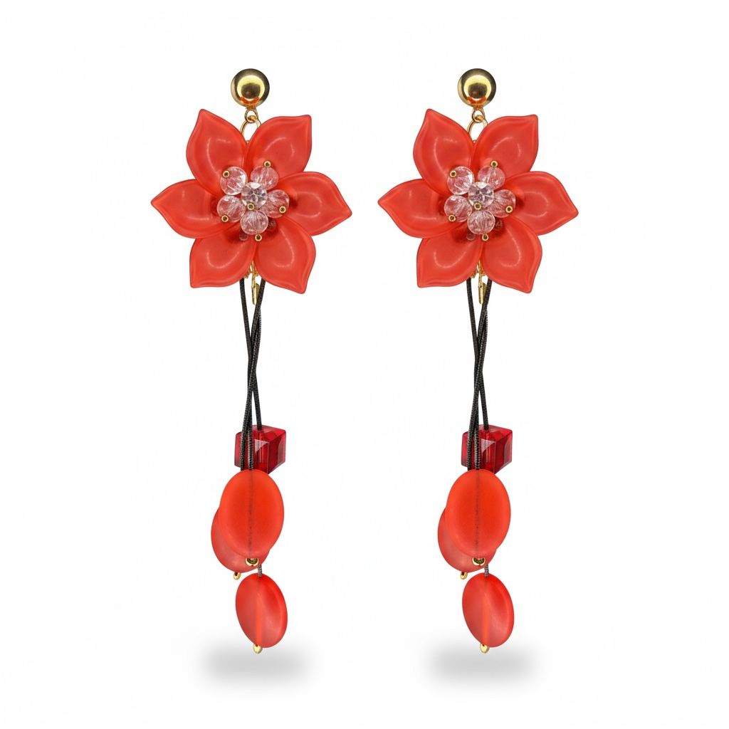 Red Floral Drop Earrings